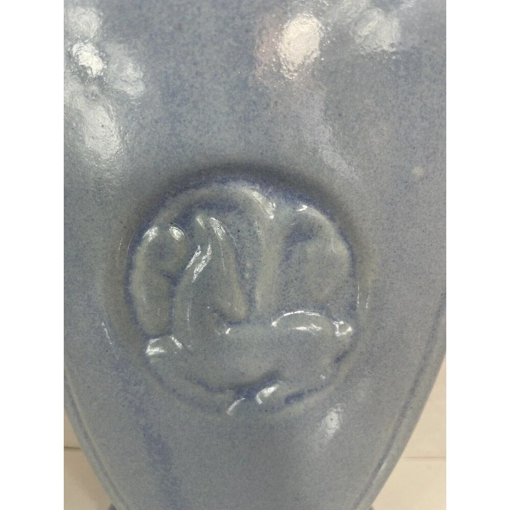 Robinson Ransbottom Vase Art Pottery Gazelle Deer Blue Ceramic 230 MCM VTG Retro